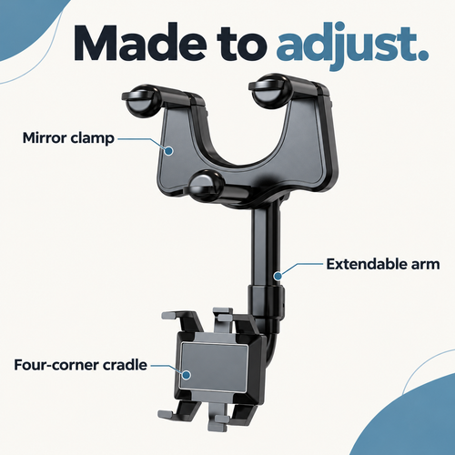 Rotating & Extendable Rearview Mirror Phone Holder