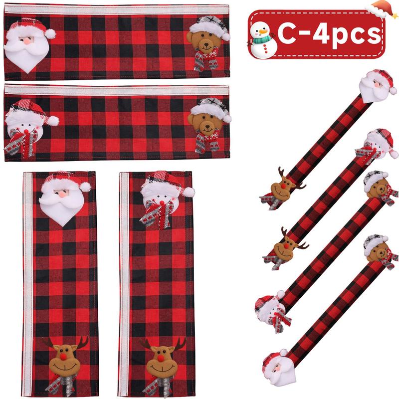 2/4/6PCS Plush Christmas Refrigerator Door Handle Covers - Red and Black Plaid Wraps🎄