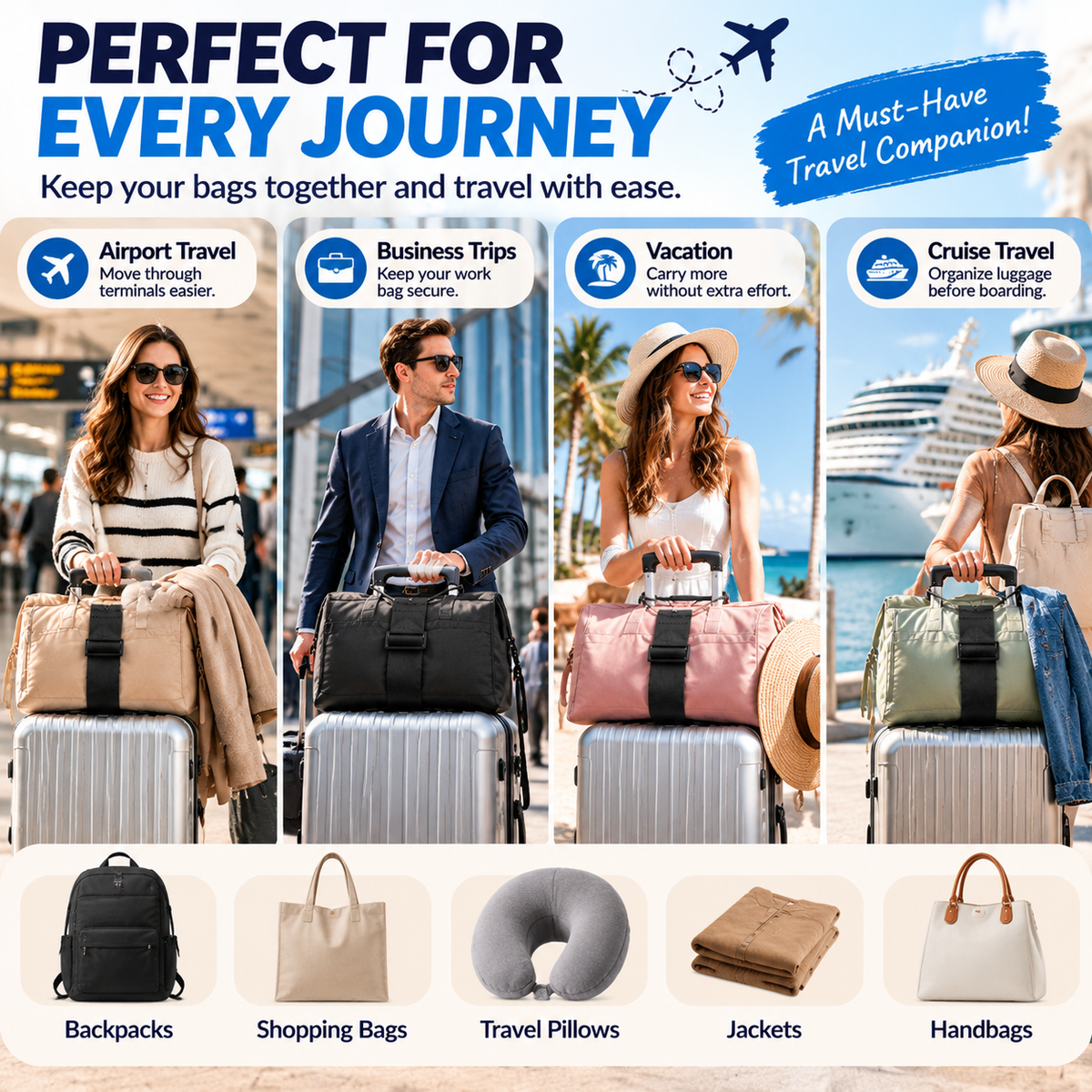 ✈️ Hands-Free Travel Luggage Strap – Carry More, Stress Less