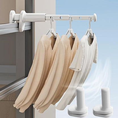 No Drill Retractable Clothes Drying Rack, Portable Foldable Hanging Laundry Rod for Window, Balcony & Indoor Use