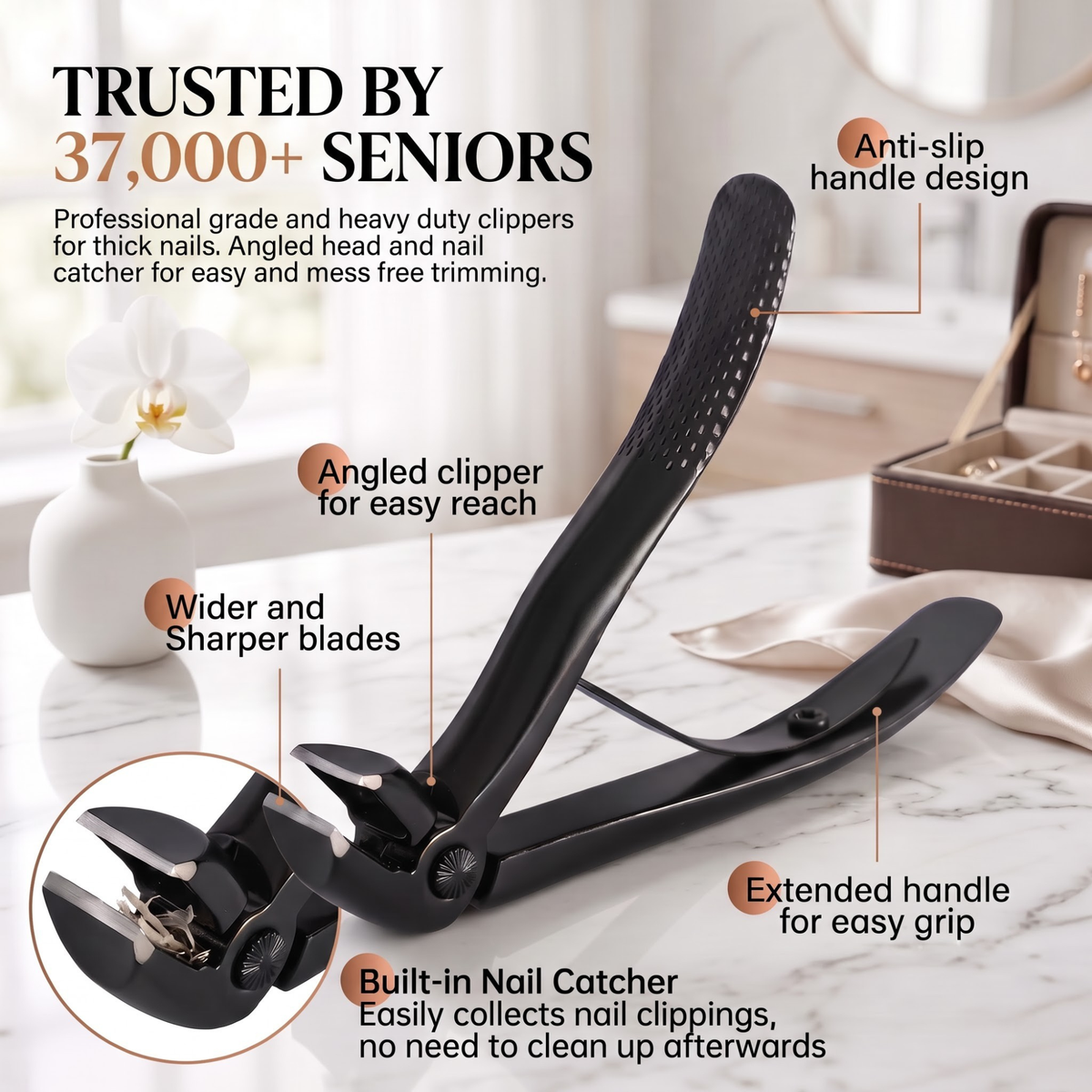 Wide-Jaw Nail Clippers for Seniors – Thick Nail Cutter with Angled Head