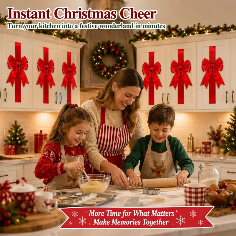 6 Packs Red Christmas Cabinet Ribbons Bows for Kitchen Large Christmas Door Ribbon Cabinet Bows Locker 🎄