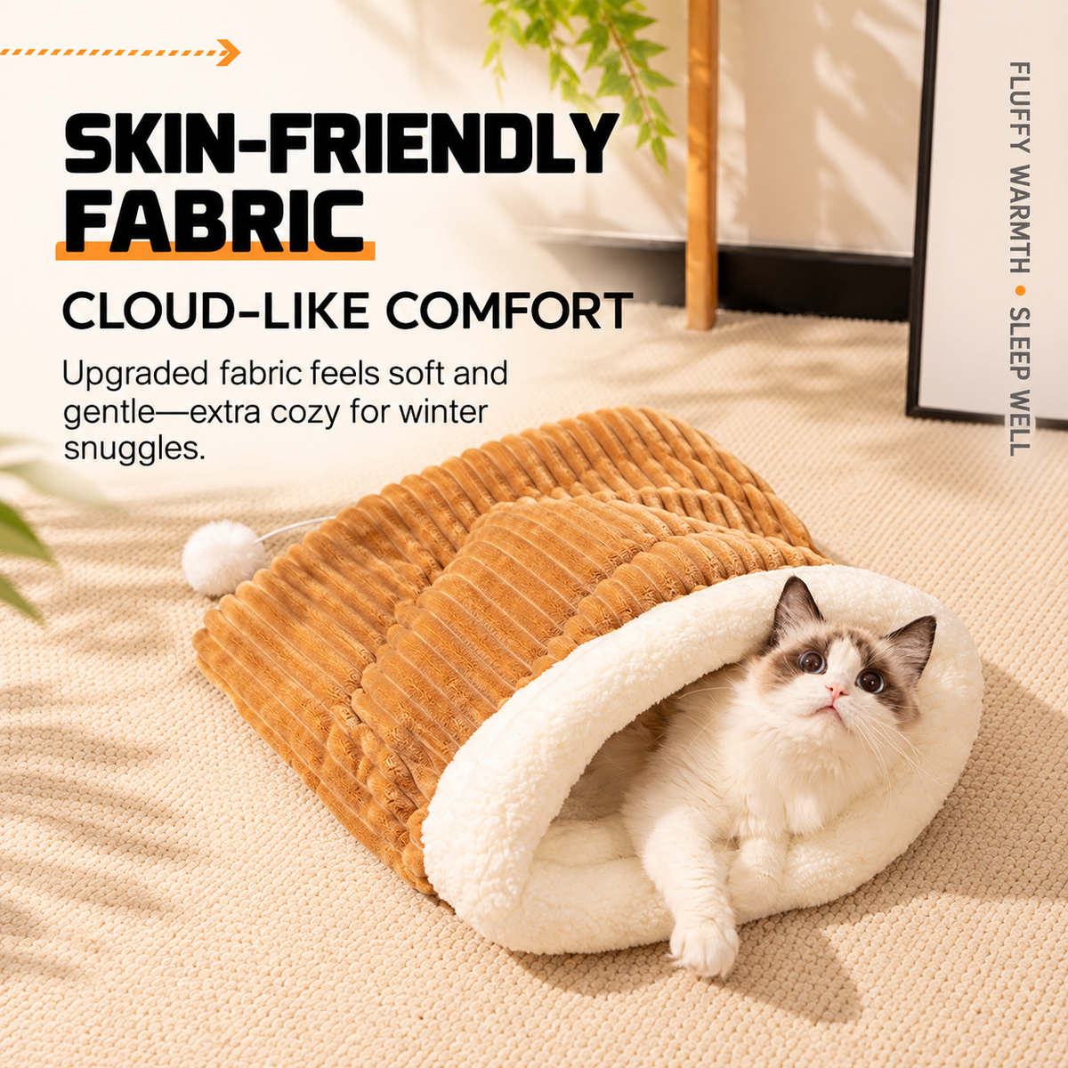 🐾 Cozy Burrow Sleeping Bag Bed – Warm Plush Nest for Cats & Small Dogs