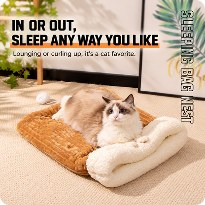 🐾 Cozy Burrow Sleeping Bag Bed – Warm Plush Nest for Cats & Small Dogs