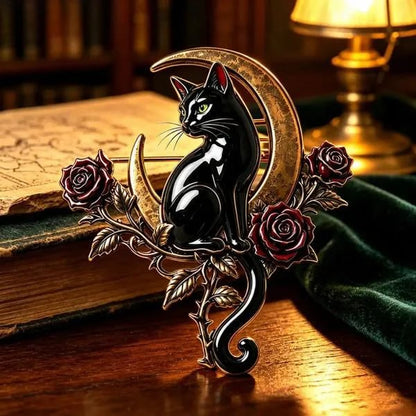 🐈‍⬛ Black Cat Crescent Moon Brooch--Wear a Little Midnight Magic🌙