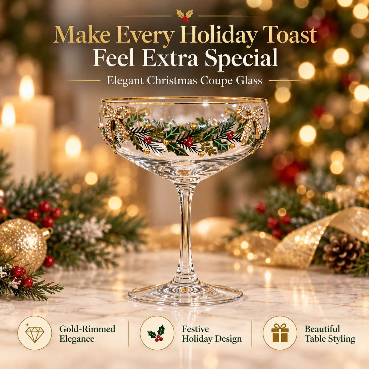 🎄 Elegant Christmas Coupe Glass – Festive Holiday Cocktail Glass