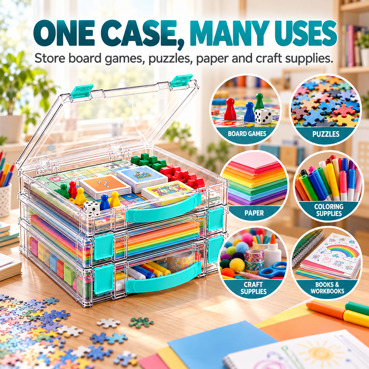 Clear Stackable Board Game Storage Case – Organize Games, Puzzles & Crafts with Ease