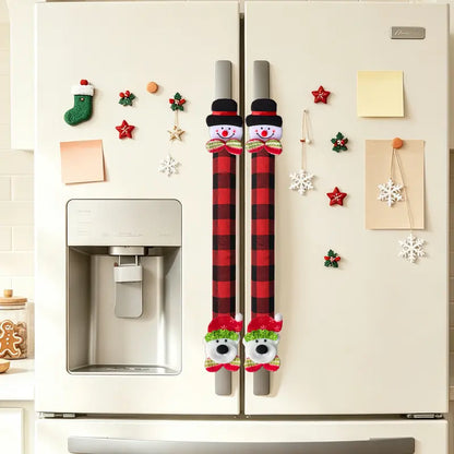 2/4/6PCS Plush Christmas Refrigerator Door Handle Covers - Red and Black Plaid Wraps🎄