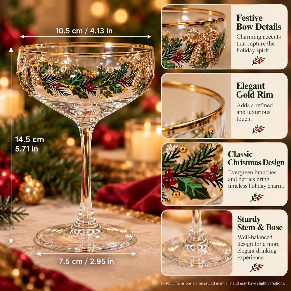 🎄 Elegant Christmas Coupe Glass – Festive Holiday Cocktail Glass