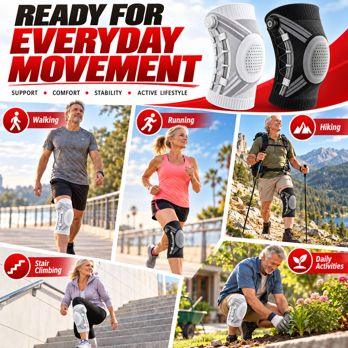 Dial-Adjustable Sports Knee Brace with Alloy Spring Support