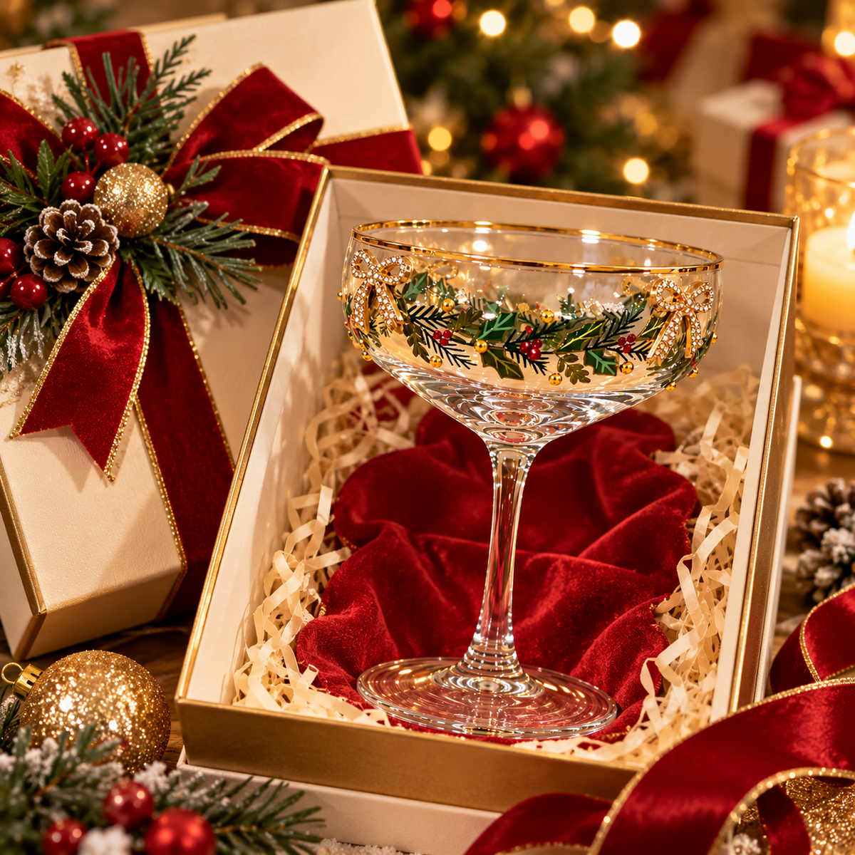 🎄 Elegant Christmas Coupe Glass – Festive Holiday Cocktail Glass