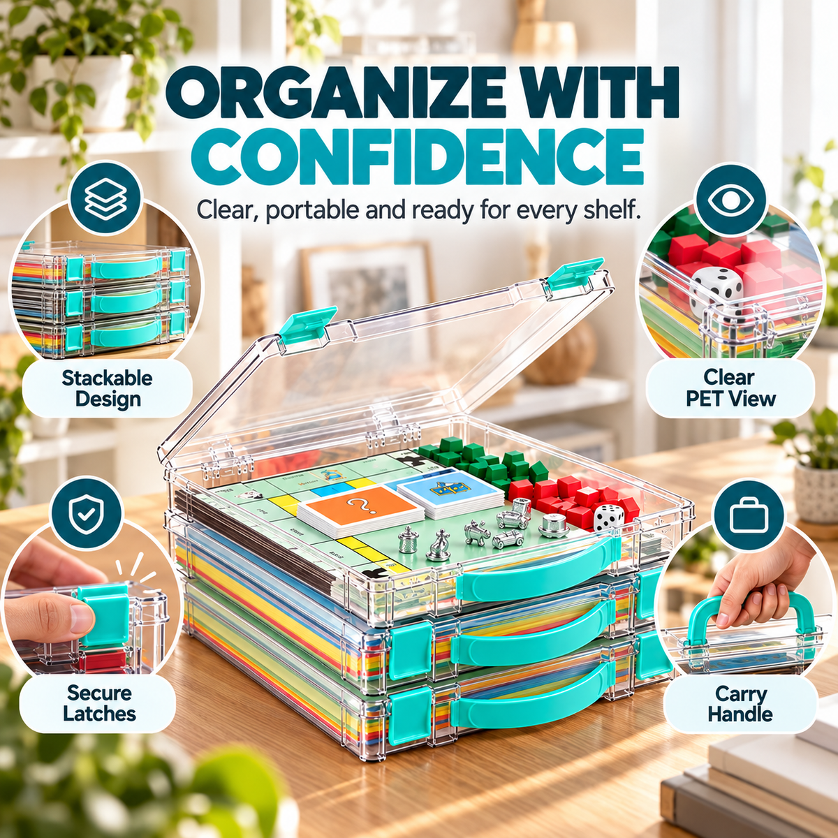 Clear Stackable Board Game Storage Case – Organize Games, Puzzles & Crafts with Ease