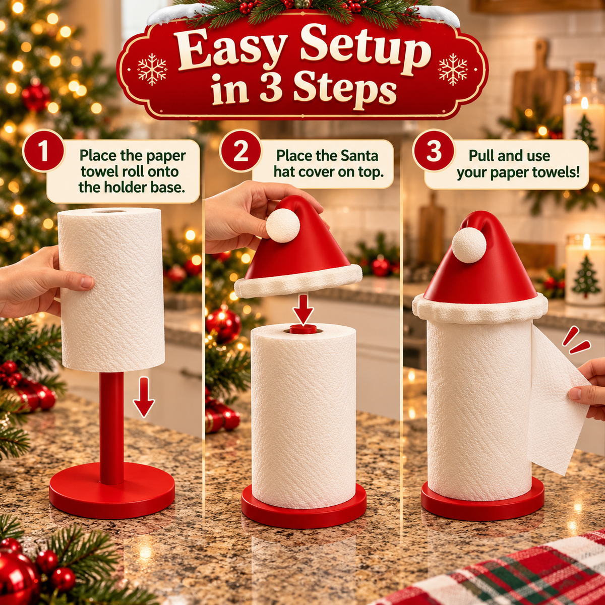 50% OFF🎅🎄 Santa Hat Paper Towel Holder – Festive Christmas Kitchen Decor ！！！🎁