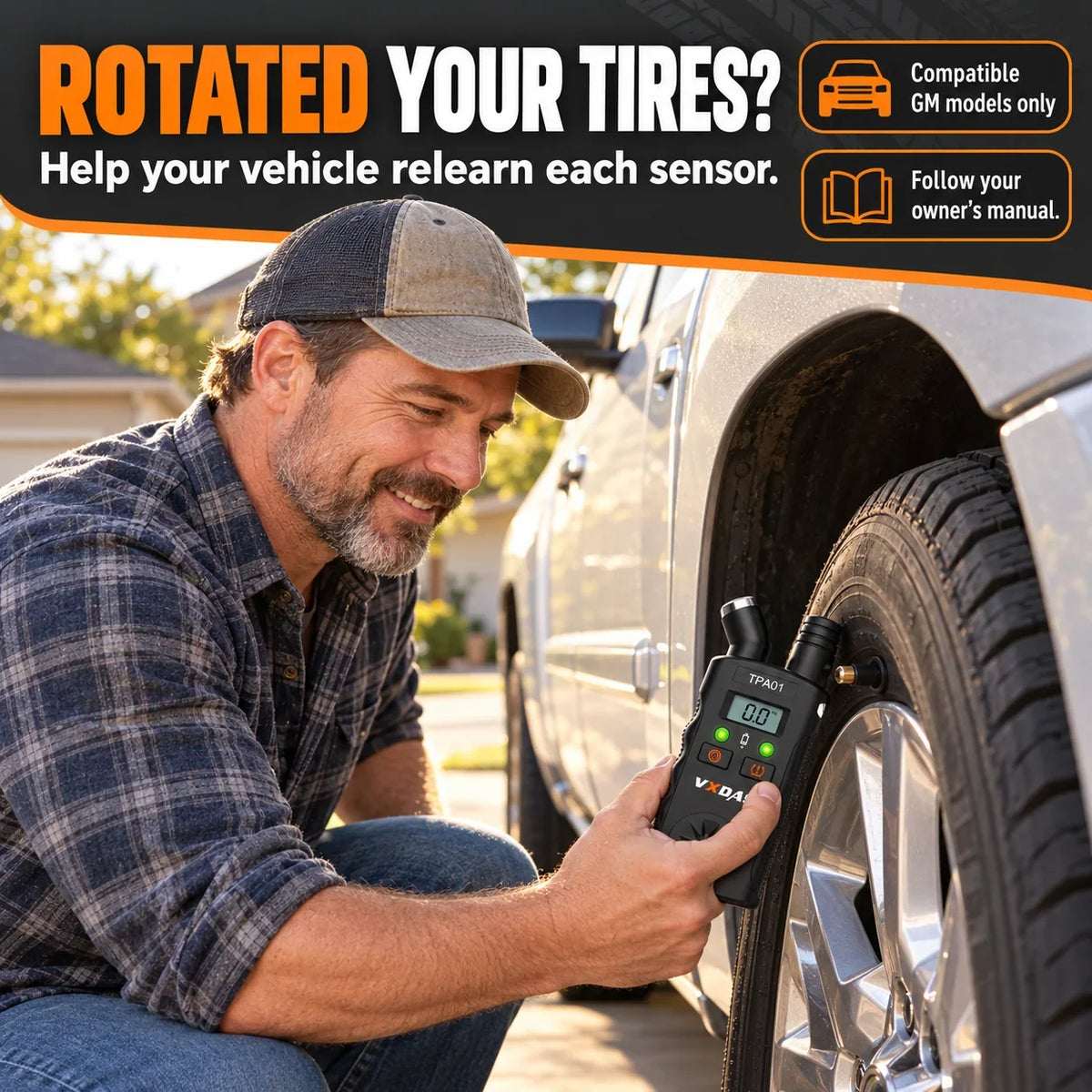 🛞 2-in-1 TPMS Relearn Tool & Digital Tire Pressure Gauge for GM