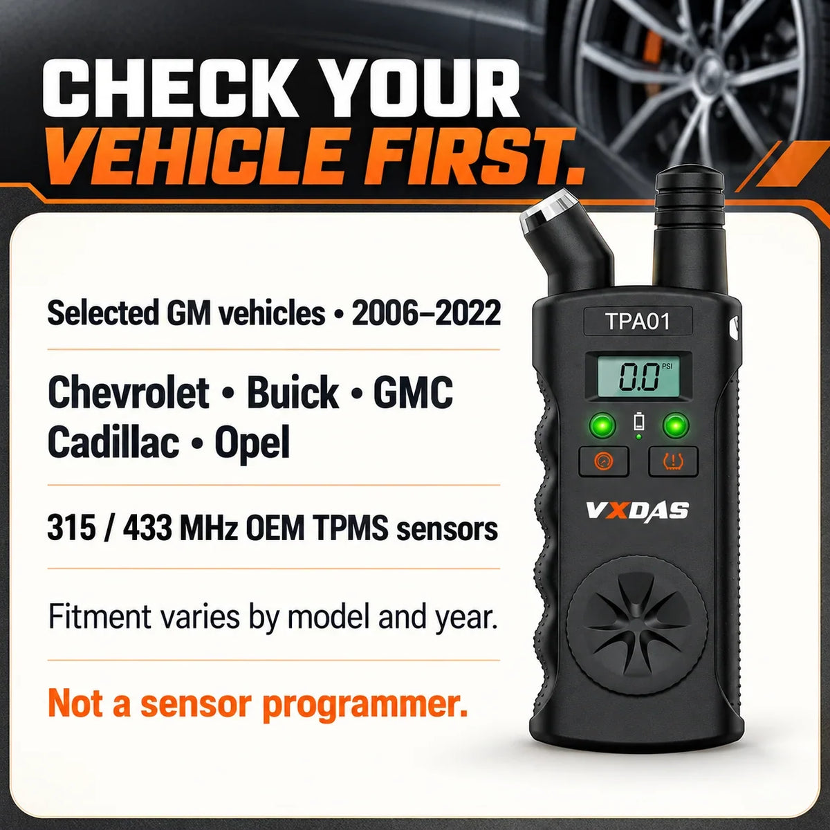 🛞 2-in-1 TPMS Relearn Tool & Digital Tire Pressure Gauge for GM