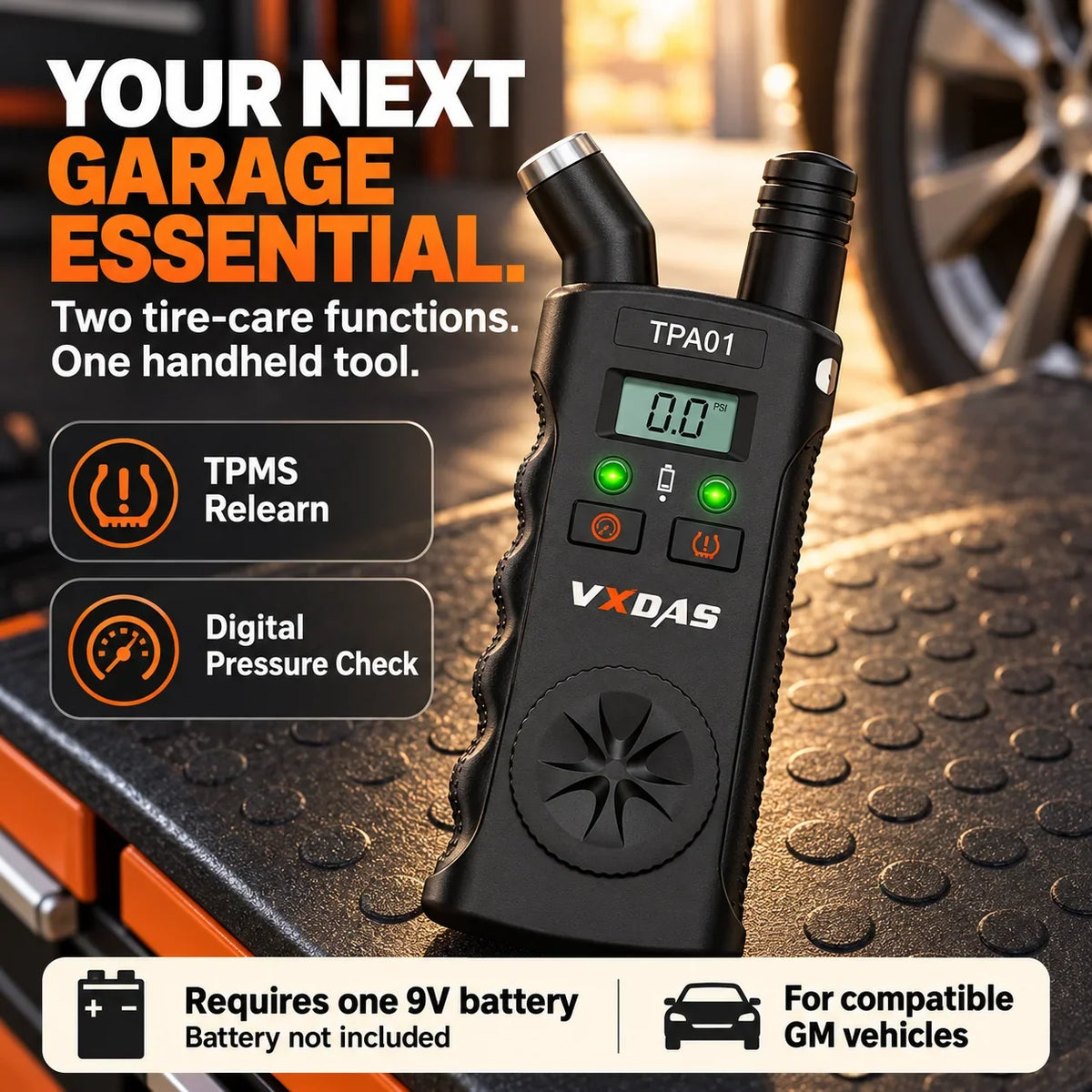 🛞 2-in-1 TPMS Relearn Tool & Digital Tire Pressure Gauge for GM