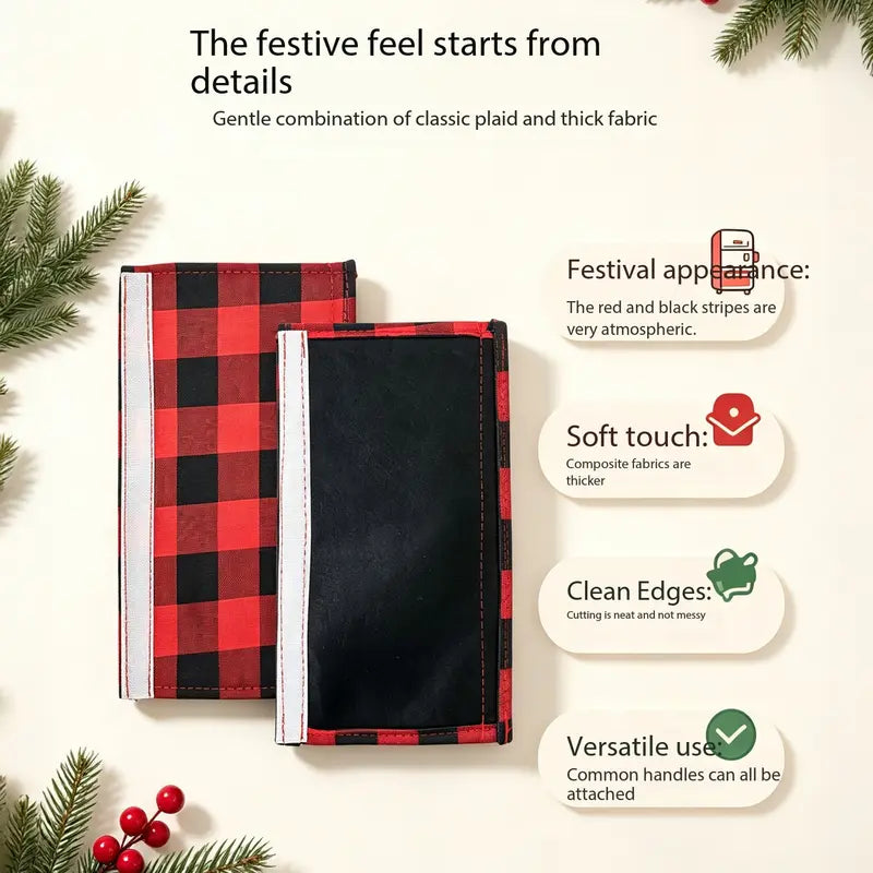 2/4/6PCS Plush Christmas Refrigerator Door Handle Covers - Red and Black Plaid Wraps🎄