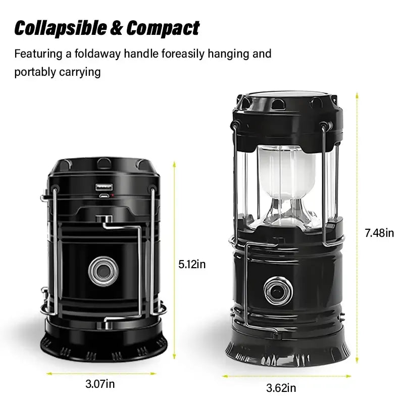 Foldable Compact LED Lanterns💡 - Durable, Waterproof, Solar-USB Rechargeable, Solar Powered, Brightness Adjustable, Heat/Freeze Ready, Batteries-Included Emergency Lights with Flashlight Mode