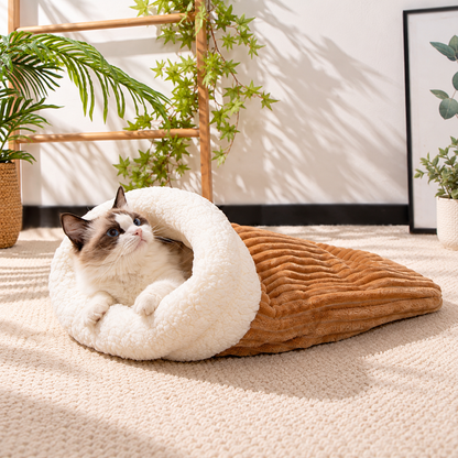 🐾 Cozy Burrow Sleeping Bag Bed – Warm Plush Nest for Cats & Small Dogs