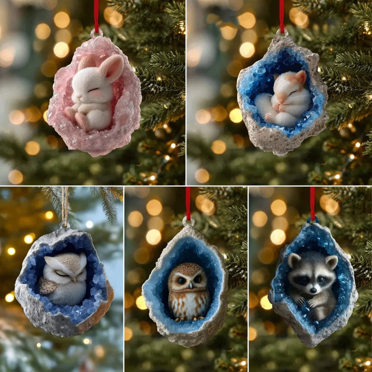 🎄 Woodland Geode Animal Ornaments | 10 Christmas Designs