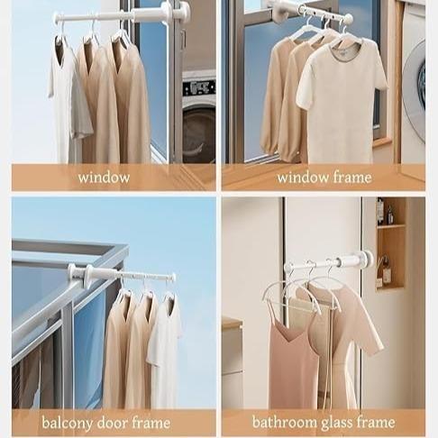No Drill Retractable Clothes Drying Rack, Portable Foldable Hanging Laundry Rod for Window, Balcony & Indoor Use