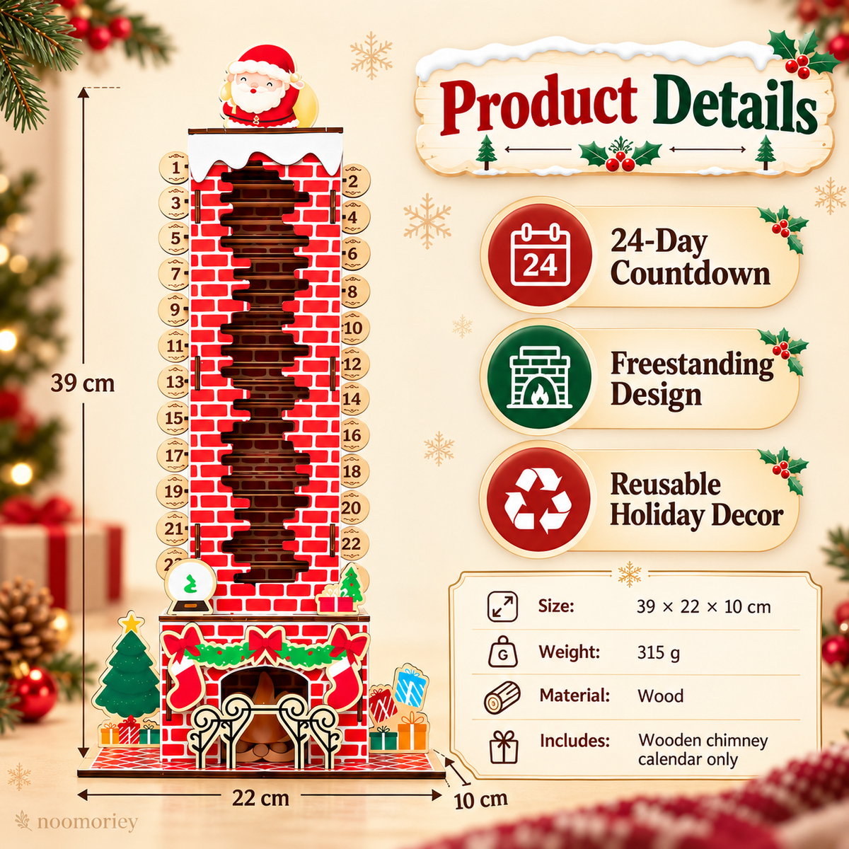 🎄DIY Wooden Santa Advent Calendar – 24-Day Christmas Countdown Tabletop Decor