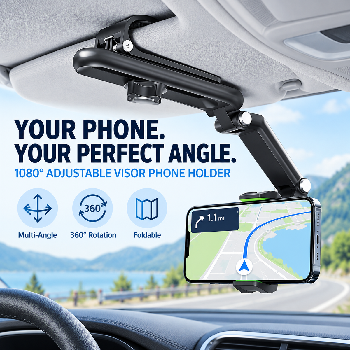 📱1080° Adjustable Car Sun Visor Phone Holder