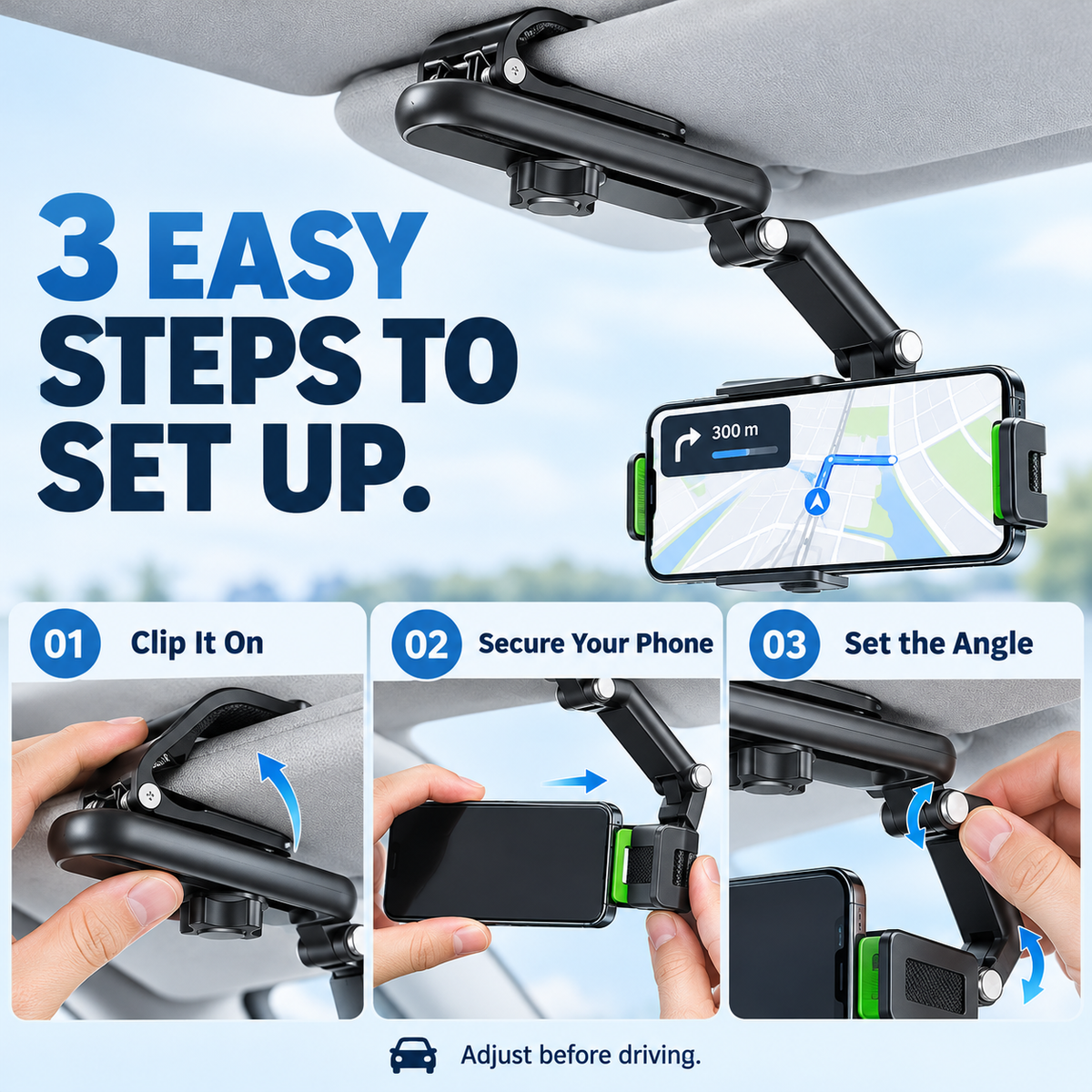 📱1080° Adjustable Car Sun Visor Phone Holder