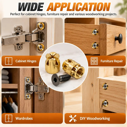🔩 20pcs-Cabinet Hinge Repair Inserts – Strong Expansion Nuts For Fixing Loose Furniture & Wood Screws