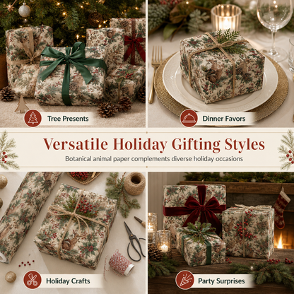 🎁 Woodland Gift Wrapping Paper – Festive Forest Prints on a 5-Meter Roll